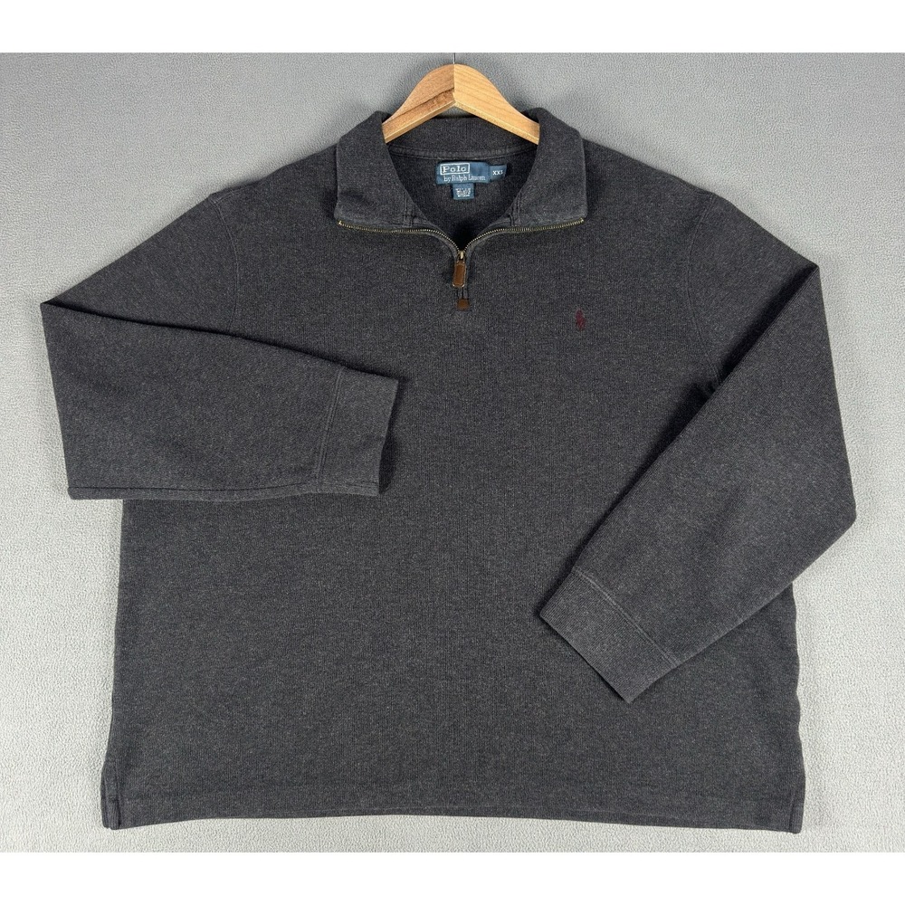Polo Ralph Lauren Quarter Zip Sweater Mens 2XL Grey Old Money Prep Office Knit - Picture 2 of 7